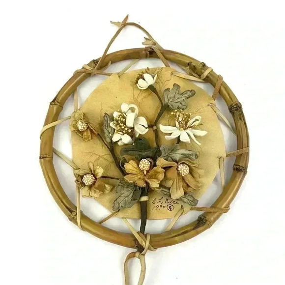 VTG Leather Cutout Floral Dream Catcher Native American Signed CL Rice 1990 - Picture 16 of 16